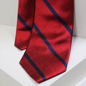 John Douglas Raw Silk Tie Red Navy Diagonal Stripe Classic Menswear